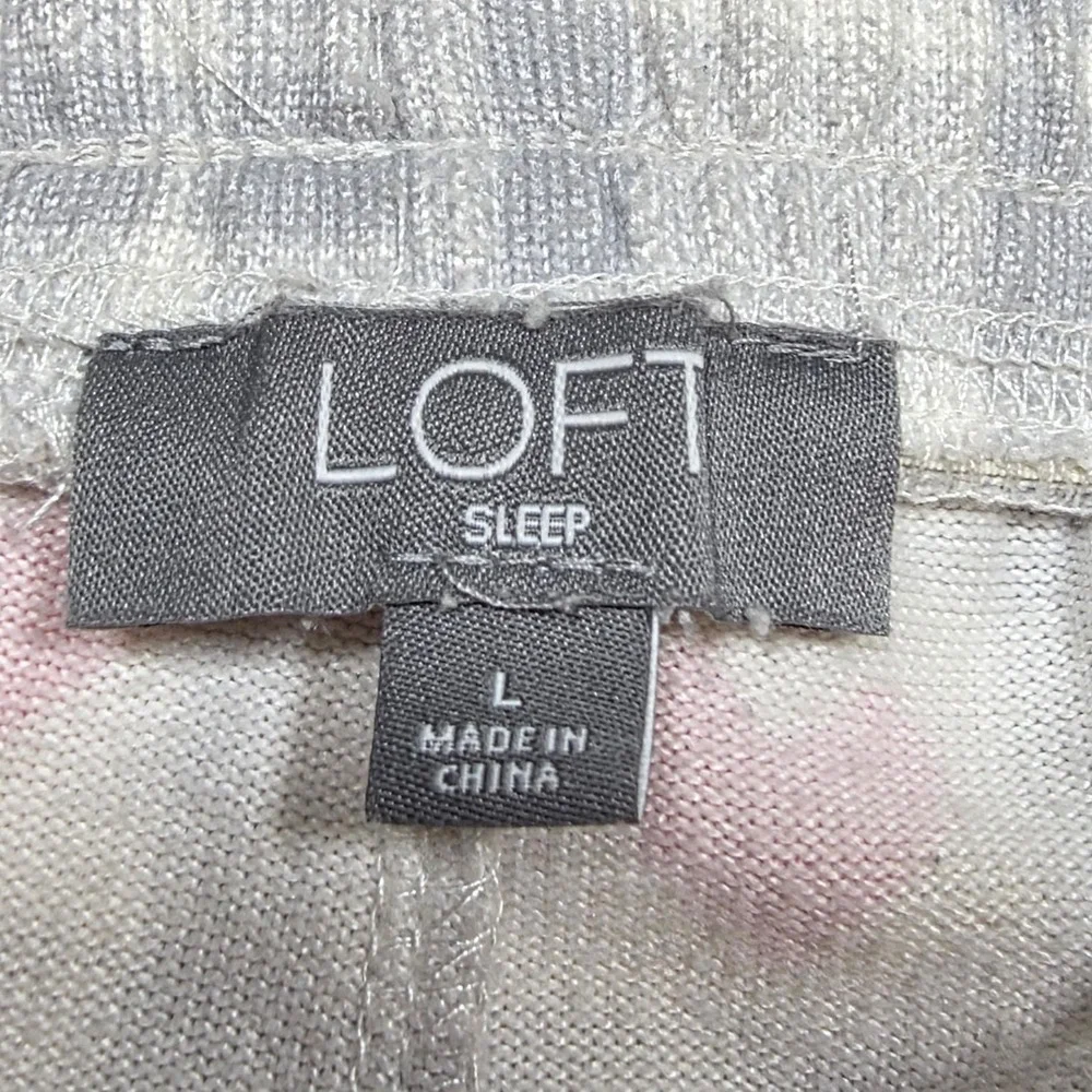 Loft Pajama Set Womens Large Gray Pink Heart Plaid Sleepwear Loungewear 2 Piece